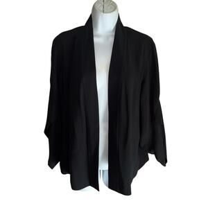 Eileen Fisher Black Silk Lantern Sleeve Open Front Jacket Women’s Medium NEW